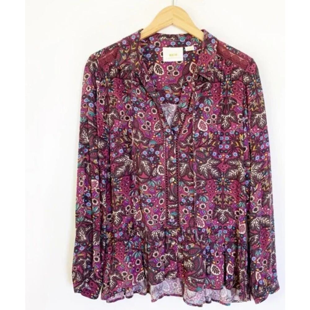 Anthropologie Maeve Paisley Eyelet Ruffle Blouse S